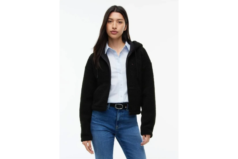 Tommy Jeans Teddy Fleece Hoody Γυναικεία Ζακέτα Sherpa με Κουκούλα Μαύρη
