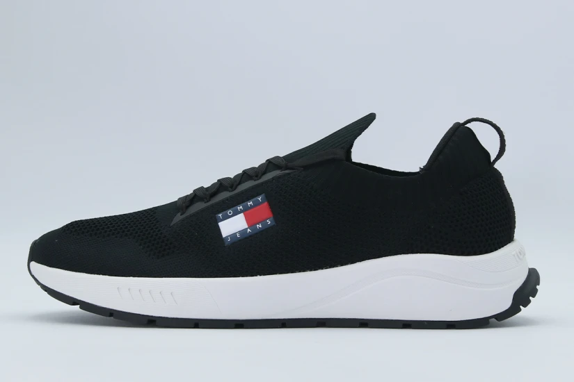 Tommy Jeans Runner Knitted Ανδρικά Sneakers Μαύρα, Λευκά