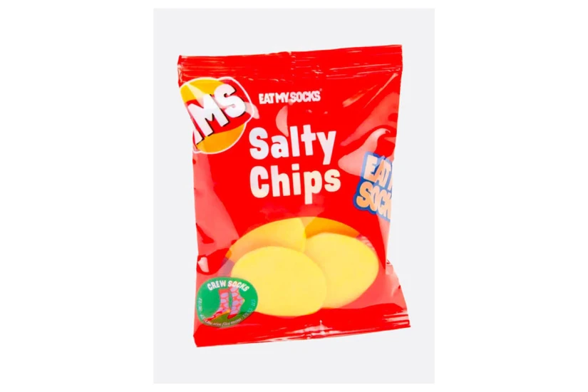 Eat My Socks Salty Chips Unisex Ψηλές Κάλτσες Κόκκινες, Λιλά, Κίτρινες 1 Ζευγάρι