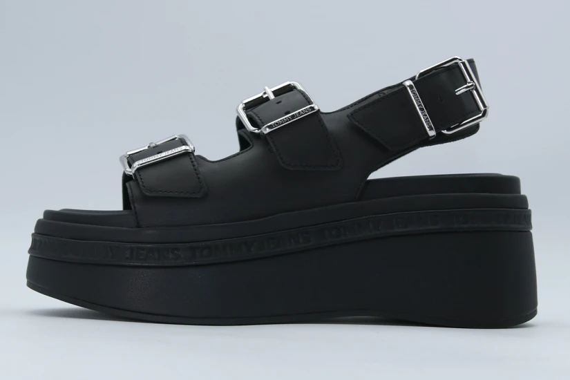 Tommy Jeans Wedge Γυναικεία Σανδάλια Μαύρα