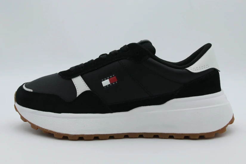 Tommy Jeans Retro Logo Leather Cleat Chunky Γυναικεία Sneakers Μαύρα, Λευκά