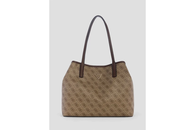 Guess Victtoria Logo 2 In 1 Γυναικεία Τσάντα Tote Μπεζ, Καφέ