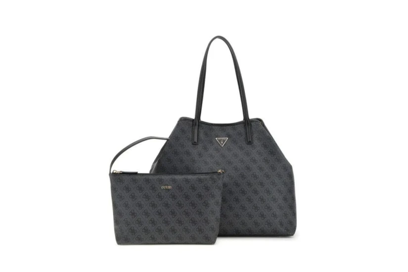 Guess Eco Victtoria Γυναικεία Shopper Τσάντα Ανθρακί, Μαύρο