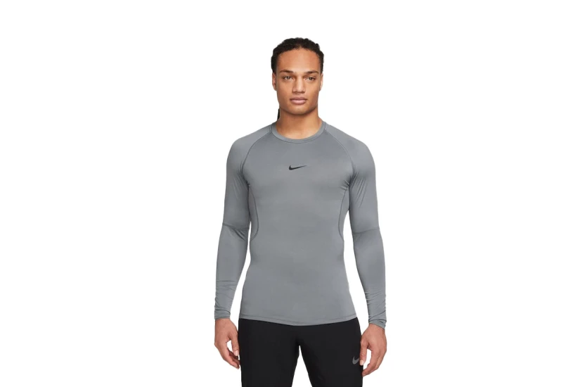 Nike Pro Dri-FIT Fitness Ανδρική Μακρυμάνικη Μπλούζα με Λαιμόκοψη Γκρι