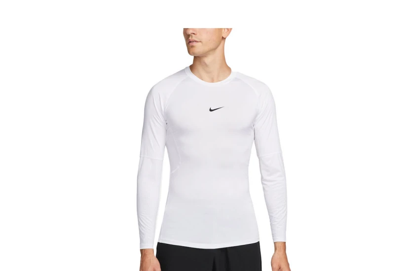Nike Pro Dri-FIT Fitness Ανδρική Μακρυμάνικη Μπλούζα με Λαιμόκοψη Λευκή