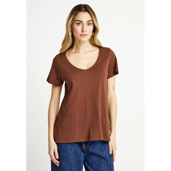 Funky Buddha The Basics Collection V-Neck T-Shirt Γυναικείο (FBL013-100-04-BRUNETTE)