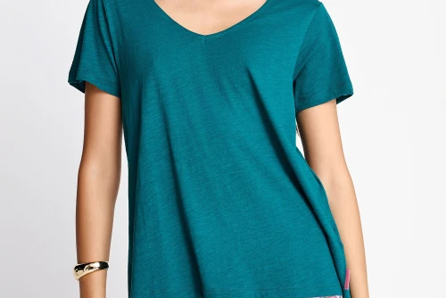 Funky Buddha The Basics Collection V-Neck T-Shirt Γυναικείο (FBL013-100-04-EMERALD)