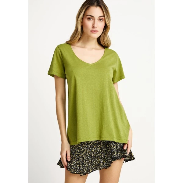 Funky Buddha The Basics Collection V-Neck T-Shirt Γυναικείο (FBL013-100-04-PICKLE)