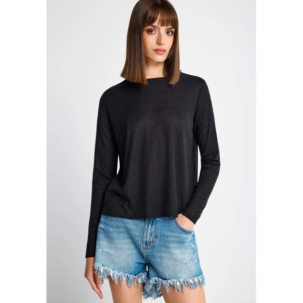 Funky Buddha Μπλούζα Με Λαιμόκοψη Γυναικεία (FBL013-100-07-BLACK)