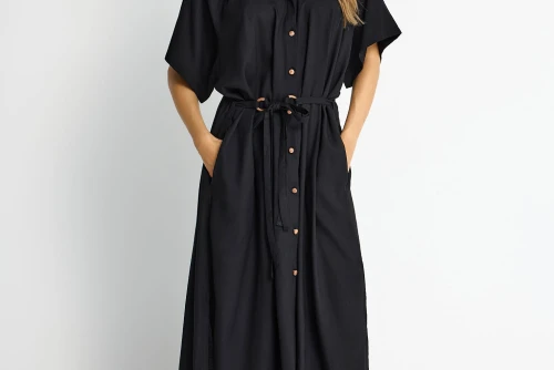 Funky Buddha Φόρεμα Midi Με Ζώνη Γυναικείο (FBL013-100-13-BLACK)