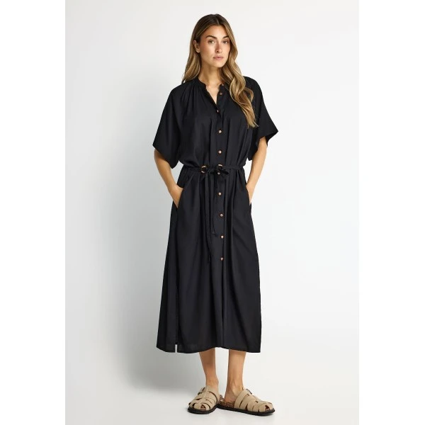 Funky Buddha Φόρεμα Midi Με Ζώνη Γυναικείο (FBL013-100-13-BLACK)