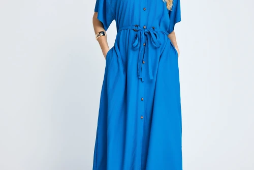 Funky Buddha Φόρεμα Midi Με Ζώνη Γυναικείο (FBL013-100-13-IBIZA-BLUE)