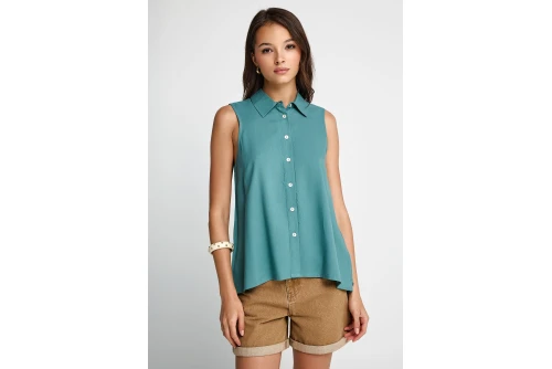 Funky Buddha Viscose Πουκάμισο Αμάνικο Γυναικείο (FBL013-101-05-GREEN-LAKE)