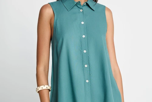Funky Buddha Viscose Πουκάμισο Αμάνικο Γυναικείο (FBL013-101-05-GREEN-LAKE)