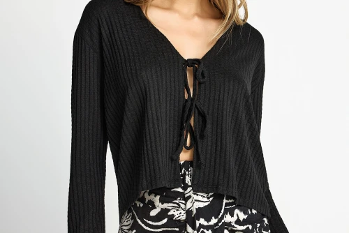 Funky Buddha Rib Ζακέτα Πλεκτή Γυναικεία (FBL013-101-07-BLACK)