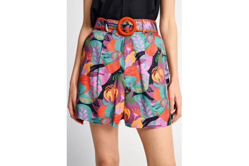 Funky Buddha Floral Σορτς Casual Με Ζώνη Γυναικείο (FBL013-102-03-MULTI)