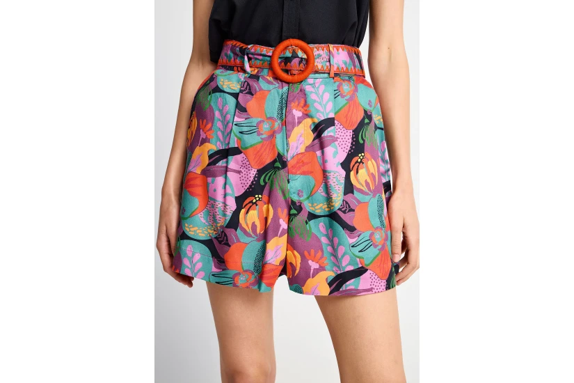 Funky Buddha Floral Γυναικείο Σορτς με Ζώνη Πολύχρωμο