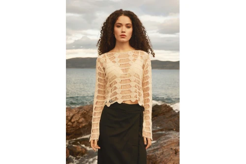 Funky Buddha Loose Μπλούζα Πλεκτή Γυναικεία (FBL013-102-07-CHALK)
