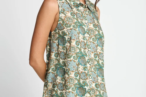 Funky Buddha Floral Πουκάμισο Αμάνικο Γυναικείο (FBL013-103-05-BLUE-HEAVEN)