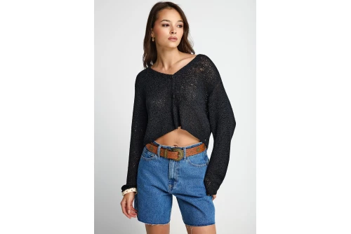 Funky Buddha Short Woven Ζακέτα Πλεκτή Γυναικεία (FBL013-103-07-BLACK)