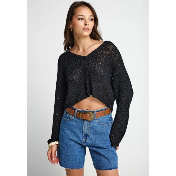 Funky Buddha Short Woven Ζακέτα Πλεκτή Γυναικεία (FBL013-103-07-BLACK)