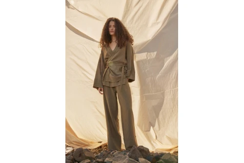 Funky Buddha Striped Κιμονό Γυναικείο (FBL013-105-01-DUSTY-OLIVE)