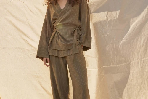 Funky Buddha Striped Κιμονό Γυναικείο (FBL013-105-01-DUSTY-OLIVE)