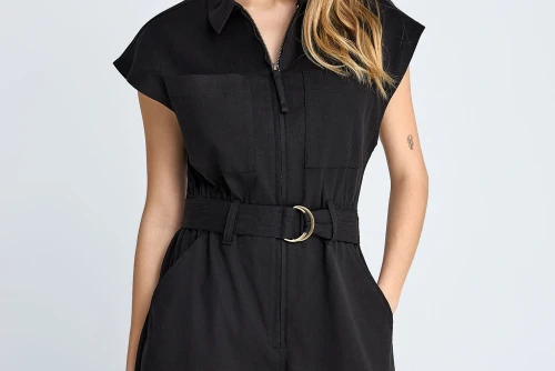 Funky Buddha Zippered Ολόσωμο Σορτς Γυναικείο (FBL013-105-12-BLACK)