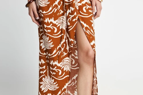 Funky Buddha All Over Printed Φούστα Μidi Γυναικεία (FBL013-105-14-SPICY-PUMPKIN)