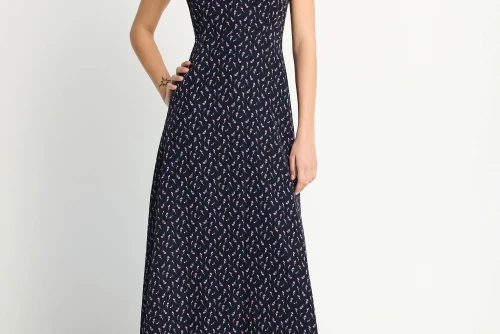 Funky Buddha Floral Φόρεμα Midi Γυναικείο (FBL013-106-13-NAVY)