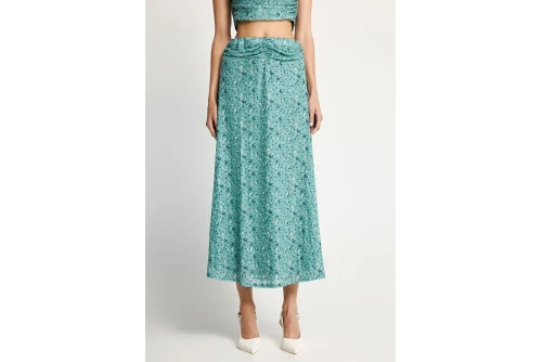 Funky Buddha Floral A-Line Φούστα Μidi Γυναικεία (FBL013-110-14-GREEN-LAKE)