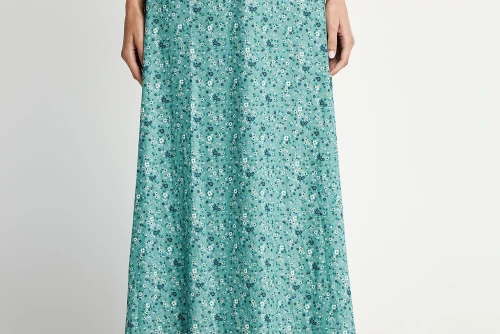 Funky Buddha Floral A-Line Φούστα Μidi Γυναικεία (FBL013-110-14-GREEN-LAKE)