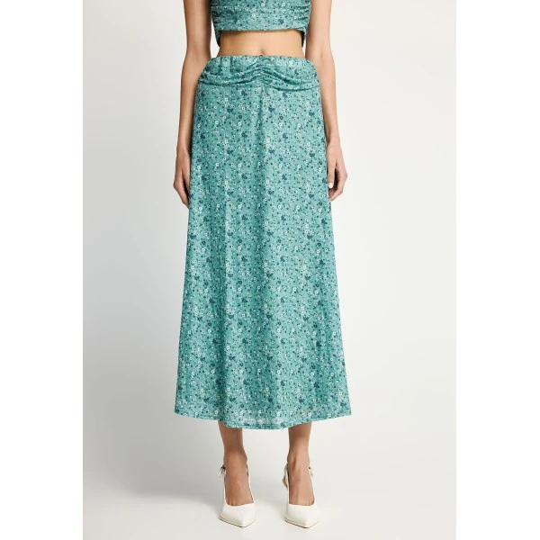 Funky Buddha Floral A-Line Φούστα Μidi Γυναικεία (FBL013-110-14-GREEN-LAKE)