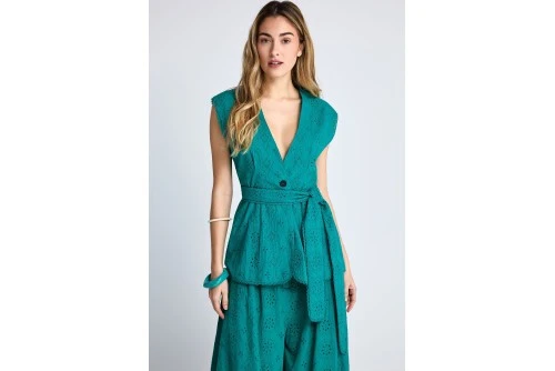 Funky Buddha Embroidery Γιλέκο Γυναικείο (FBL013-111-01-POOL-GREEN)