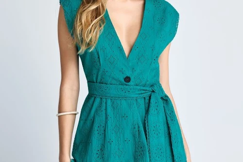 Funky Buddha Embroidery Γιλέκο Γυναικείο (FBL013-111-01-POOL-GREEN)