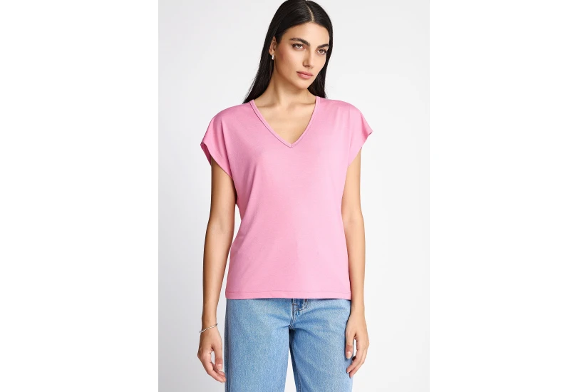 Funky Buddha The Basics Collection V-Neck T-Shirt Γυναικείο (FBL013-111-04-CASHMERE-ROSE)