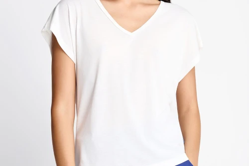 Funky Buddha The Basics Collection V-Neck T-Shirt Γυναικείο (FBL013-111-04-OFF-WHITE)