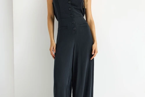 Funky Buddha Lyocell With Open Back Ολόσωμη Φόρμα Γυναικεία (FBL013-111-12-BLACK)