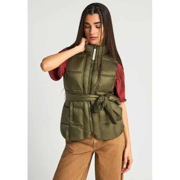 Funky Buddha Μπουφάν Αμάνικο Γυναικείο (FBL013-112-01-HERBAL-KHAKI)