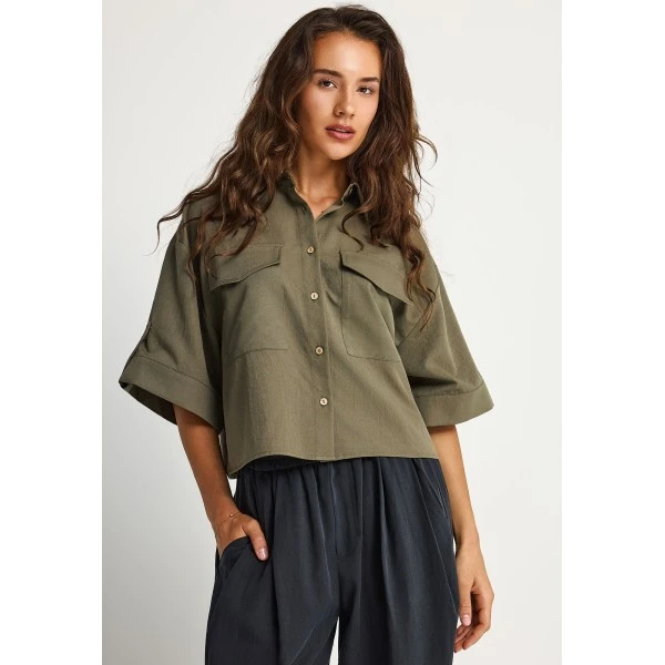 Funky Buddha Casual Πουκάμισο Κοντομάνικο Γυναικείο (FBL013-112-05-KHAKI)