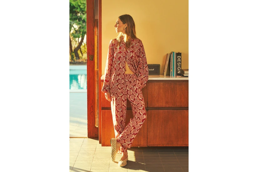 Funky Buddha Linen Blend Γυναικείο Μακρυμάνικο Πουκάμισο Κεραμιδί, Εκρού