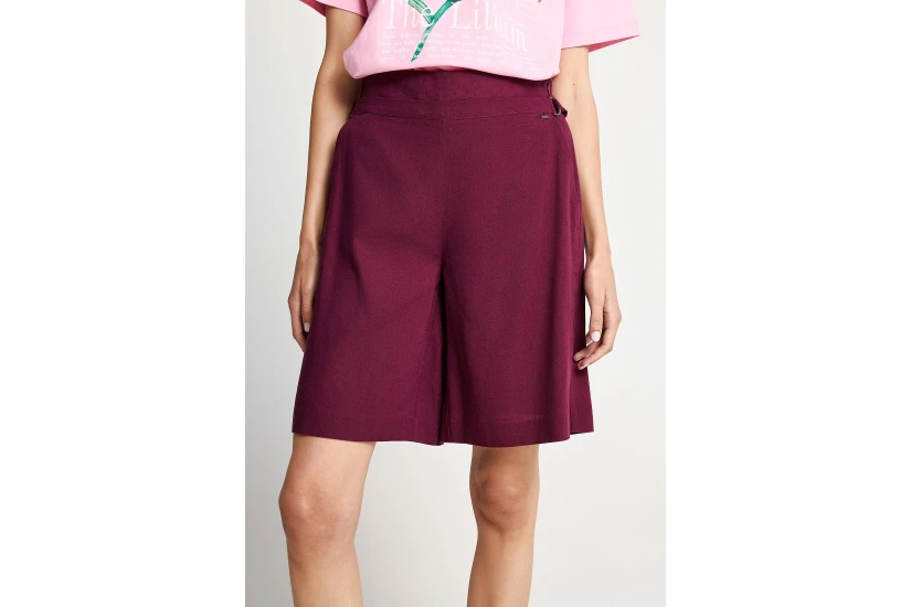 Funky Buddha Linen Blend Γυναικεία Βερμούδα Μπορντό