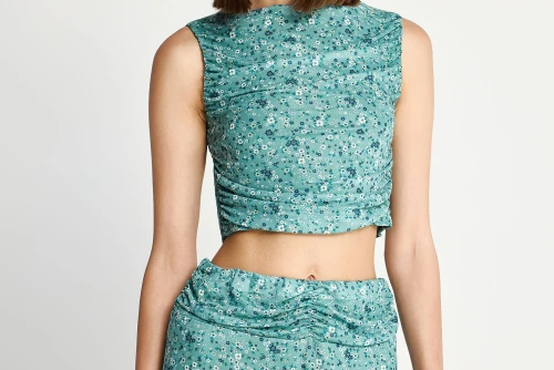 Funky Buddha Floral Crop Top Αμάνικο Γυναικείο (FBL013-117-17-GREEN-LAKE)