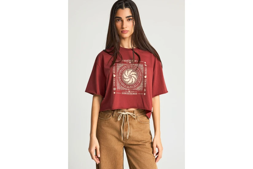 Funky Buddha Loose Fit With Graphic Print Γυναικείο Κοντομάνικο T-Shirt Κεραμιδί