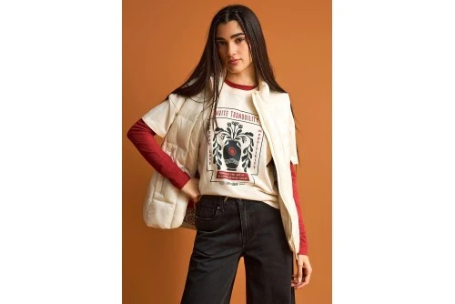 Funky Buddha Graphic Print T-Shirt Γυναικείο (FBL013-121-04-CHALK)