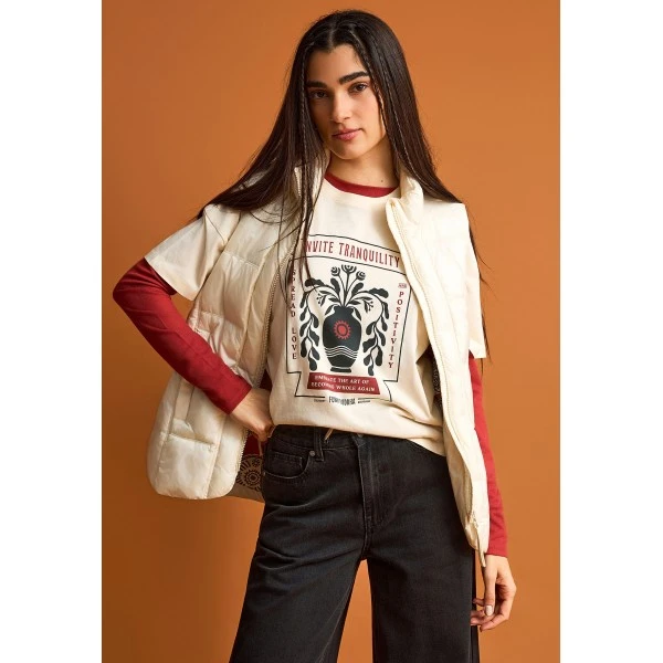 Funky Buddha Graphic Print T-Shirt Γυναικείο (FBL013-121-04-CHALK)