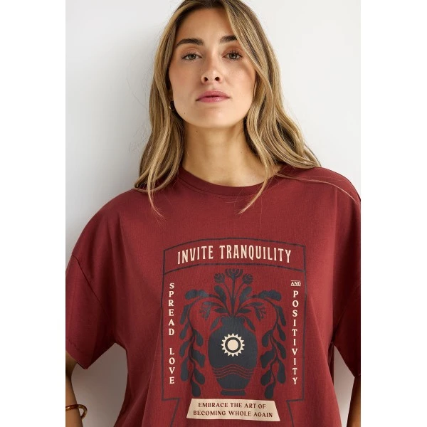 Funky Buddha Graphic Print T-Shirt Γυναικείο (FBL013-121-04-HENNA-BROWN)