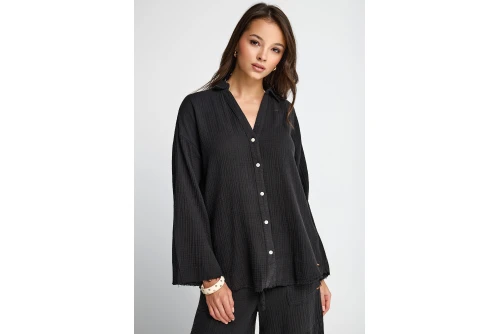 Funky Buddha Cotton Πουκάμισο Μακρυμάνικο Γυναικείο (FBL013-121-05-BLACK)