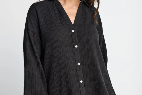 Funky Buddha Cotton Πουκάμισο Μακρυμάνικο Γυναικείο (FBL013-121-05-BLACK)