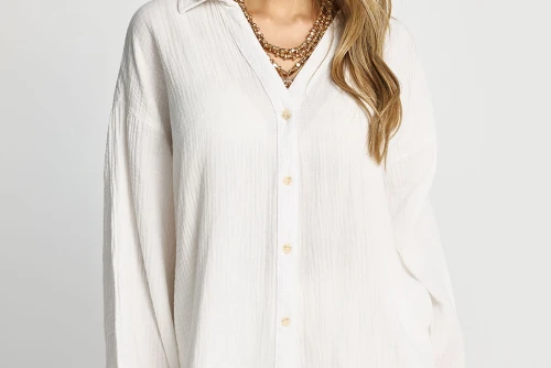 Funky Buddha Cotton Πουκάμισο Μακρυμάνικο Γυναικείο (FBL013-121-05-OFF-WHITE)